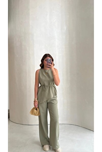 Dila Sayan Boutique Asimetrik Kesim Keten Pantolonlu Takım