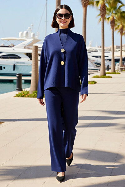 BENERLY Women's Oversize V-Neck Knitwear Cardigan Trousers Three-Piece Suit L...