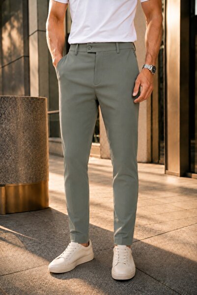 Ser Joven Pantaloni pentru bărbați, kaki, slim fit, din lycra, cu buzunare la...