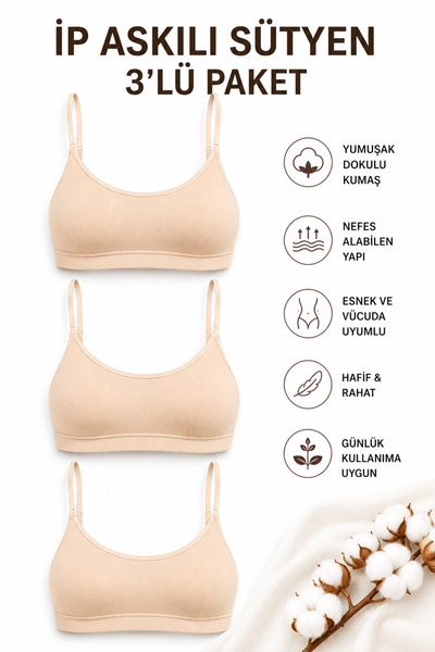 Mudcosıo Women's Strap Padded Bra 3-Pack Cotton Flexible Comfortable Bralette...