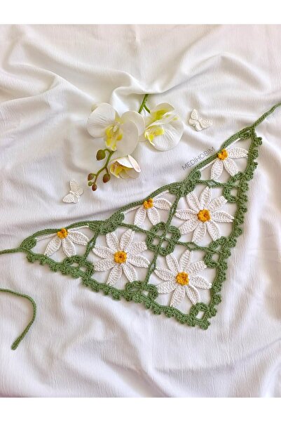 ARTTMACRAME Papatya model bandana örgü cicek bandana