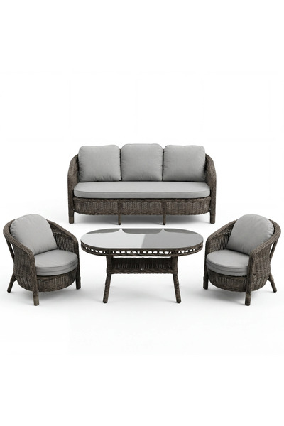 DEMHARİS Lüks modern Rattan Bahçe Oturma Grubu Puflu Cam Masalı Minderli Takım