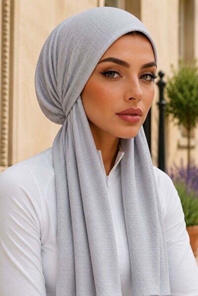 Aişe tesettür Gray Ready-Made Butterfly Bonnet Shawl