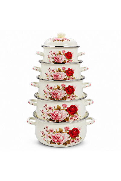 laverahome 5Pcs Rose Embossed Pots and Pans Cookware Set |