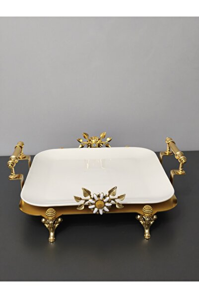PARILTI HOME COLLECTİON Kare Porcelain Presentation Plate with Foot Detail & ...