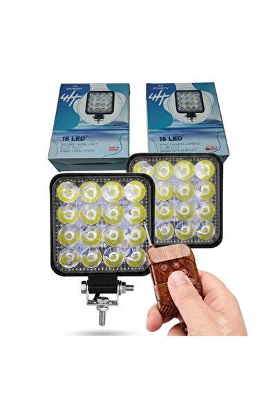 reyoto 2 Adet 16 Led Kare Off-road Sis Farı Ve Çalışma Lambası - Flaşörlü Uza...