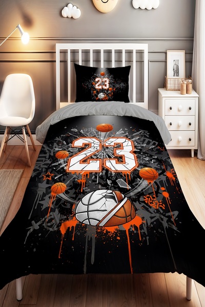 EVPANYA Basketball Ball Patterned Single Baby Kids Bedding Set