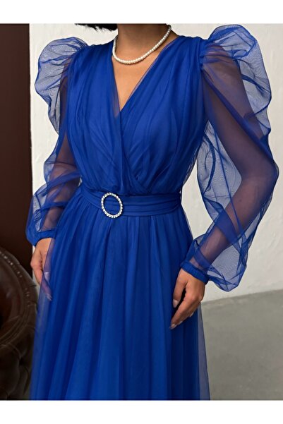 ADAMODA.RO Rochie lungă elegantă cu accesoriu din tul la talie
