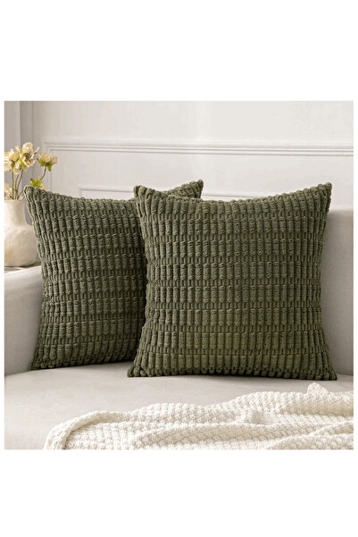 MIULEE Set 2 fete de perne decorative, Miulee, verde olive, 40x40 cm, FK0D