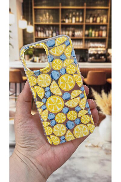 Vip Case Iphone 15 Uyumlu Limon Desenli Şeffaf Darbe Emici Kamera Korumalı Cl...