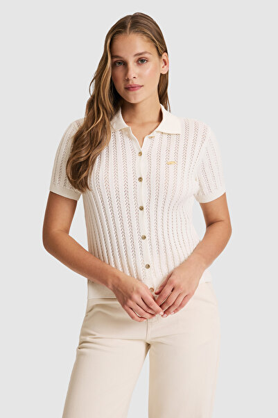 U.S. Polo Assn. كارديجان تريكو كريمي للنساء 50321683-VR256