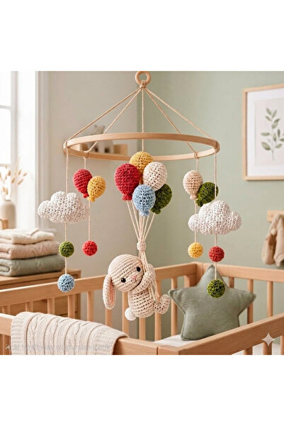 NEVAMATÖLYE Amigurumi Bebek Odası Dönencesi - Ahşap Çemberli Örgü Tavşan Ve U...