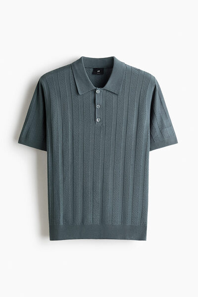 H&M Tekstüre Triko Polo Tişört Regular Fit