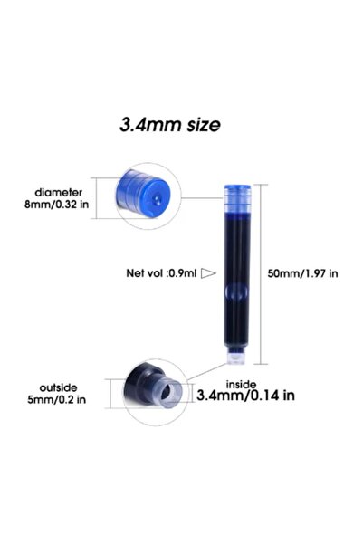 OEM Set de 50 de cartușe cu cerneală albastră, reumplere pentru pix universal compatibil de 3.4mm, scriere fluidă, flux constant