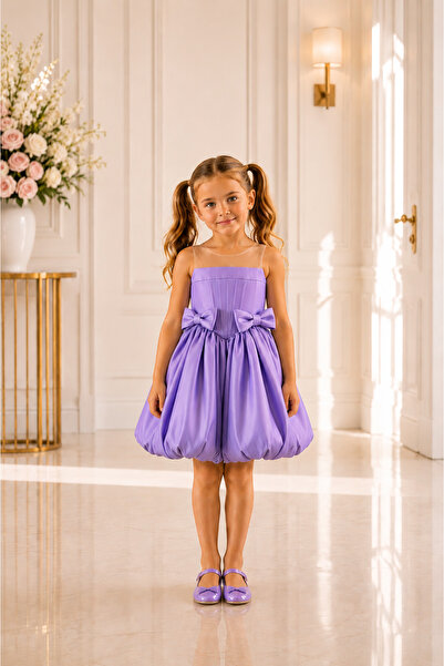 She Dress By Kubra Aksoy Shedress Lila Saten Kız Çocuk Elbisesi - Balon Etekl...