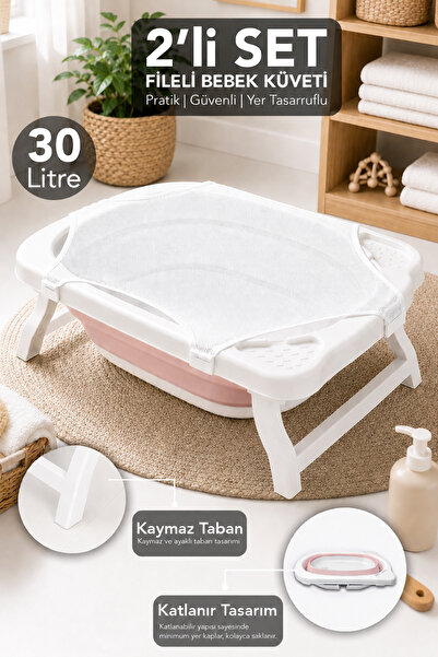 Meleni Baby Katlanır Bebek Küveti - Akordiyon Kaymaz Taban Çocuk Banyo Küveti...