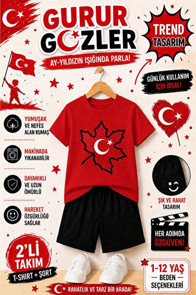 OVERMAX Turkish Flag Printed Kids Set – T-Shirt & Shorts 2-Piece Combination ...