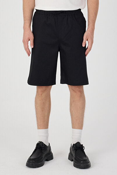 EXPIER Regular Fit Beli Lastikli Rahat Kalıp Basic Siyah Erkek Şort