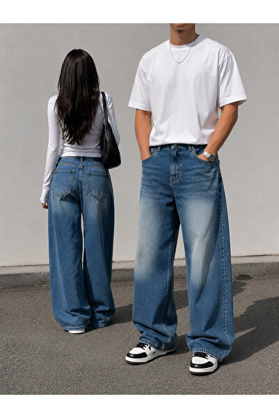 GRİİ WEAR Unisex traper pantalone širokih nogavica sa efektom izbljeđivanja