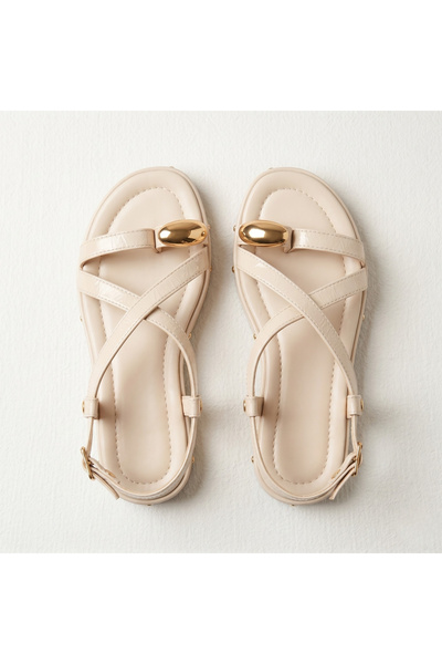 TopukTrend Sandale de damă din piele lacuită încrețită, sandale flip-flop, de...