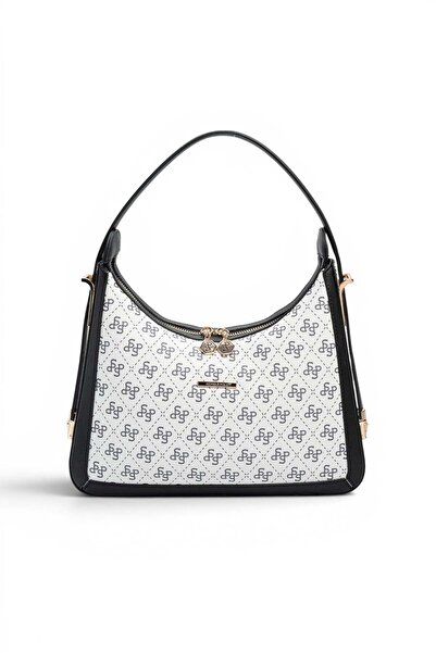 Silver Polo حقيبة كتف نسائية باللون الأبيض والأسود مونوغرام SP1187