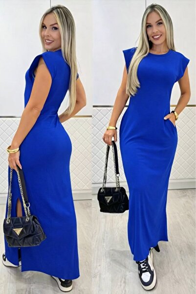 kendim fashion فستان نسائي طويل من الفيسكوز بأكمام قصيرة وجيوب مبطنة وتفاصيل ...