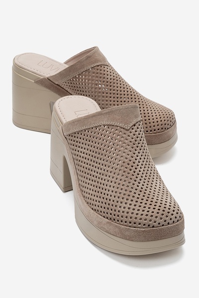 LuviShoes Dejas Stone Suede Genuine Leather Perforated Women's Thick Heeled S...