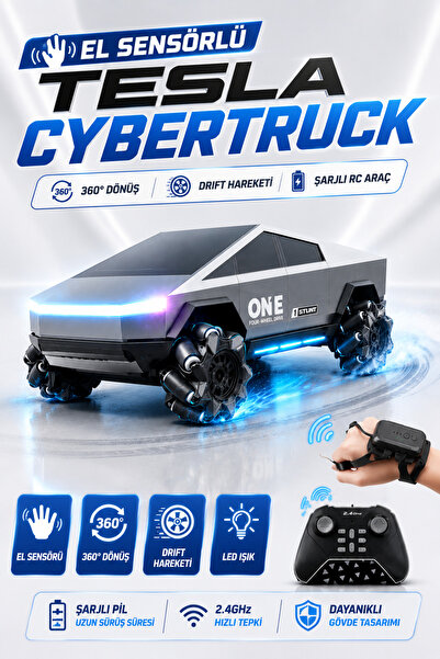 YILDIRIM OYUNCAK Uzaktan Kumandalı El Sensörlü Tesla Cybertruck Drift Araba –...