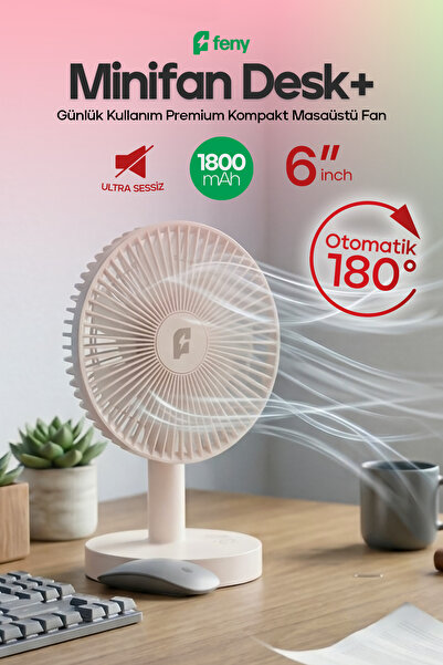 Feny F75 Şarjlı Masaüstü Vantilatör 6 İnç 180° Döner Başlıklı 3 Hız Kademeli ...
