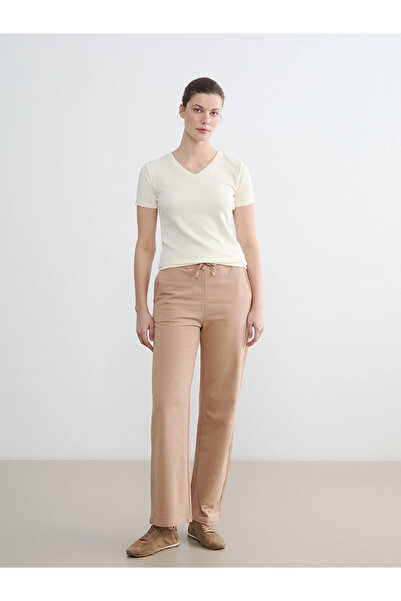 LC Waikiki Beige Wide Leg Women's Sweatpants with Elastic Waist