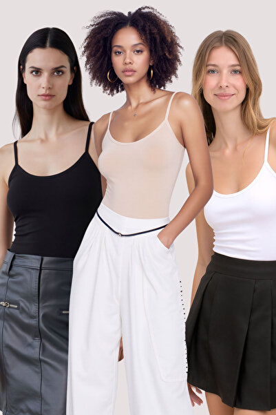 Loule Tricou casual elastic pentru femei, 3 piese, din bumbac și modal, cu br...