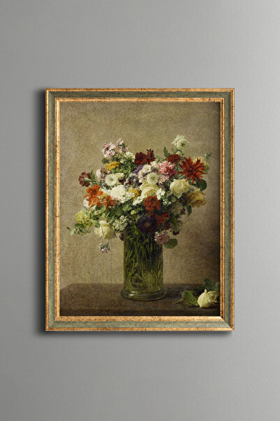 epiqart Garden Flowers in Glass Vase - Vintage Patterned Frame - Slim Model