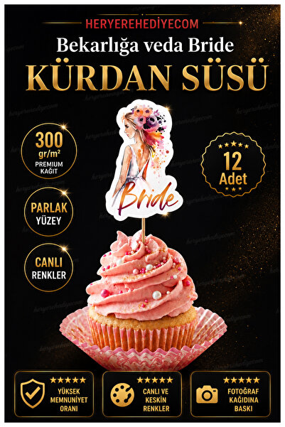 heryerehediye Bekarlığa Veda, Düğün, Kına Bride Tasarımlı Kürdan Süsü – 12 Adet