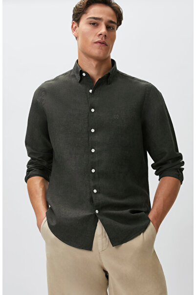Network Slim Fit Haki Keten Gömlek