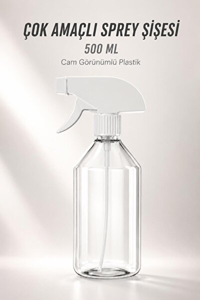 NZB Şeffaf Cam Görünümlü (1 Adet) 500 ml 20 cm Çok Amaçlı Sprey Şişesi Kuaför...