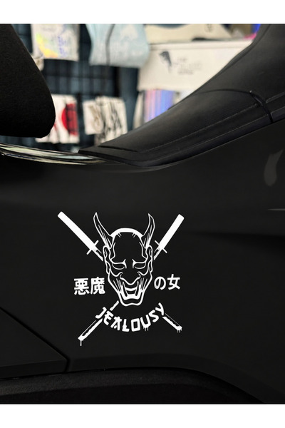 Mavera Stickers Japon Oni Maskesi (Jealousy) Sticker Etiket 9x8 cm Araba-Moto...