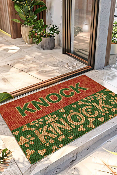 Decovetro Renkli Kapı Önü Halı Paspas Knock Knock Pati Desenli 40 x 60 Cm
