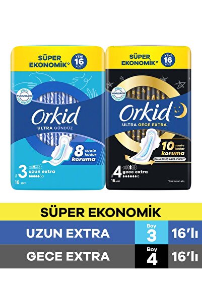 Orkid Ultra Gece Extra (Boy 4) 16 Adet + Uzun Extra (Boy 3) 16 Adet Ekonomik ...