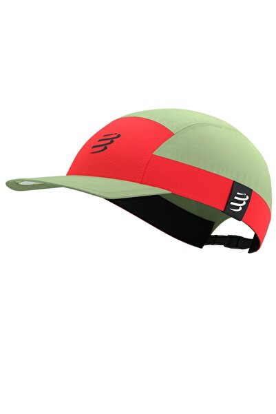 Compressport Șapcă de alergare cu 5 panouri, ușoară, SS 2025-Verde/Roșu