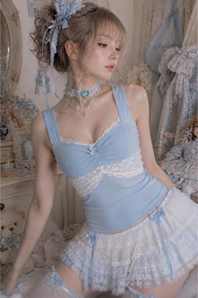 İsra Ayyıldız Moonstar Collection Coquette Lolita Dantel Yakalı Baby Blue Tam...