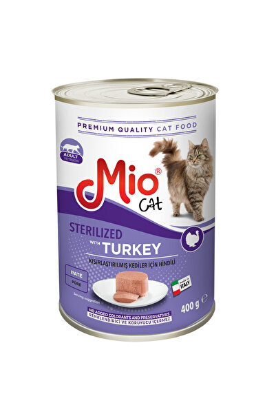MİO Kedi Konserve - Yaş Mama - 400 gr Kedi - Sterilize/Hindili x 15 adet