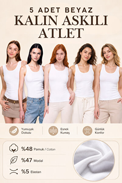 Loule Women's 5-Piece Cotton & Modal Thick Strap Flexible Daily Undershirt - ...