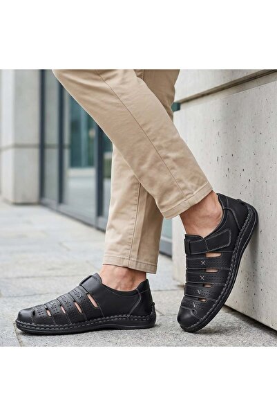 Modlet.ro Pantofi casual negri perforați din piele pentru bărbați MOD14363