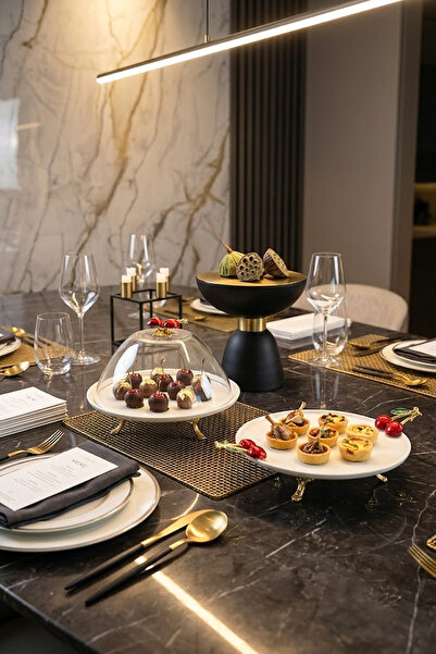 MAY HOME Kiraz 2 'Li Porselen Fanus Tabak Sunum Seti & Cam Kapaklı Kek Pasta ...