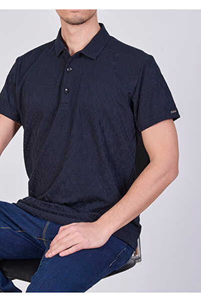 Mondo Jakarlı Lacivert Polo Yaka T-shirt