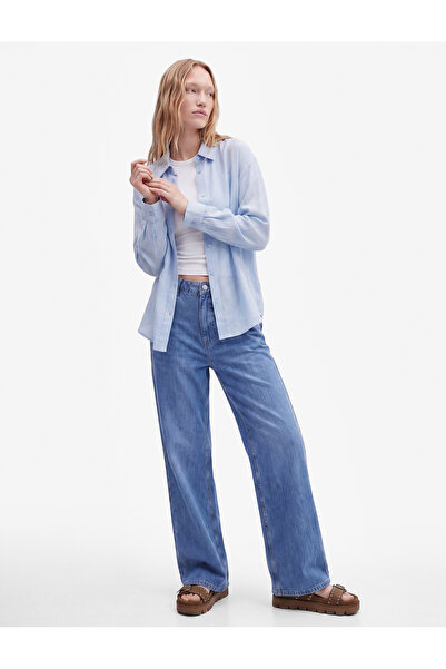 Koton Lace-Up Waist, Pocket Detail, Wide Leg Denim Trousers