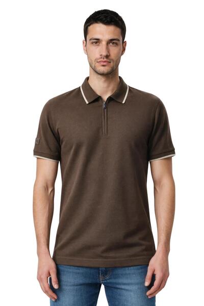Arma Ar-Ma Men's Polo Collar T-Shirt Without Print Basic Collar Zippered Regu...
