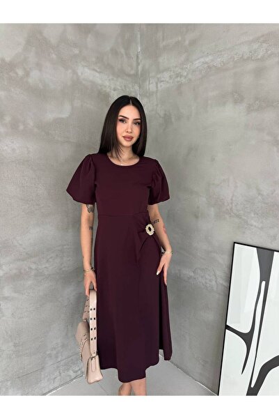 Kiki Belinde Toka Detaylı Balon Kol Yazlık Elbise