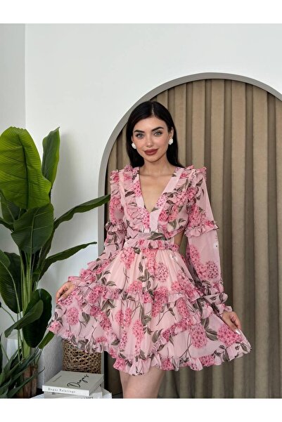 Clothes Fast Γυναικείο φόρεμα με φλοράλ σχέδιο, ανοιχτή πλάτη, λεπτομέρεια βο...