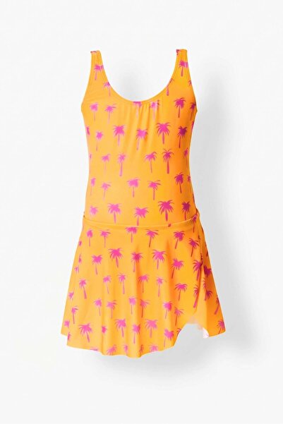 OBJE Girl's Palm Tree Pattern Slit Dress Swimsuit